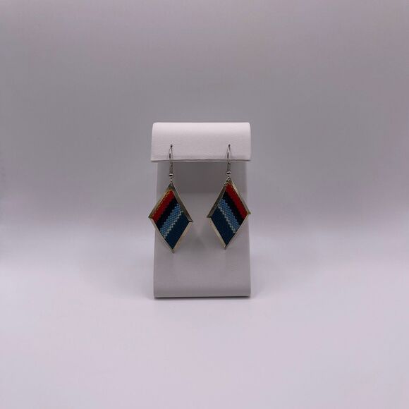 Paparazzi Vintage Rhombus Colorful Manta Wool Handmade Statement Earrings - Picture 1 of 10